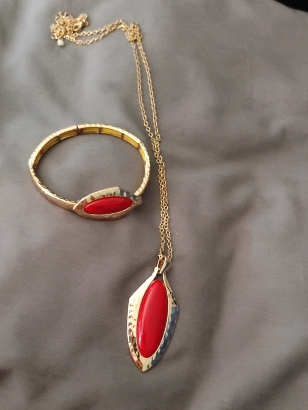 Lia Sophia Gold-Tone Necklace and Bracelet Set with Red Accents